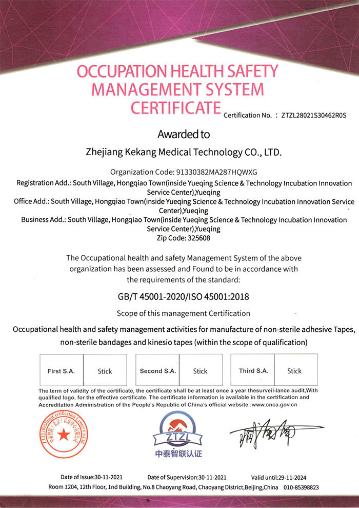 Occupation Health Safety Management System Certificate